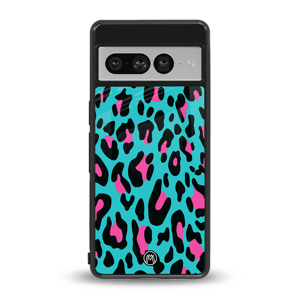 blue leopard fur back phone cover | glass case for google pixel 7 pro