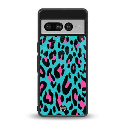 blue leopard fur back phone cover | glass case for google pixel 7 pro
