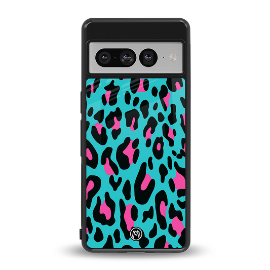 blue leopard fur back phone cover | glass case for google pixel 7 pro