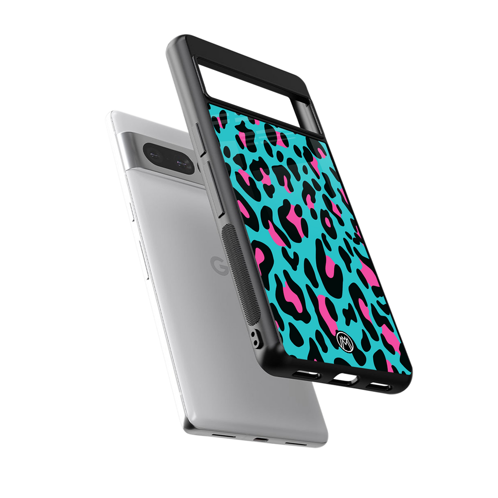 blue leopard fur back phone cover | glass case for google pixel 7 pro