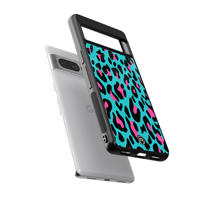 blue leopard fur back phone cover | glass case for google pixel 7 pro