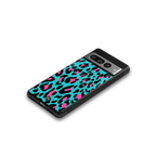 blue leopard fur back phone cover | glass case for google pixel 7 pro