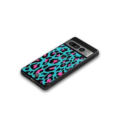 blue leopard fur back phone cover | glass case for google pixel 7 pro
