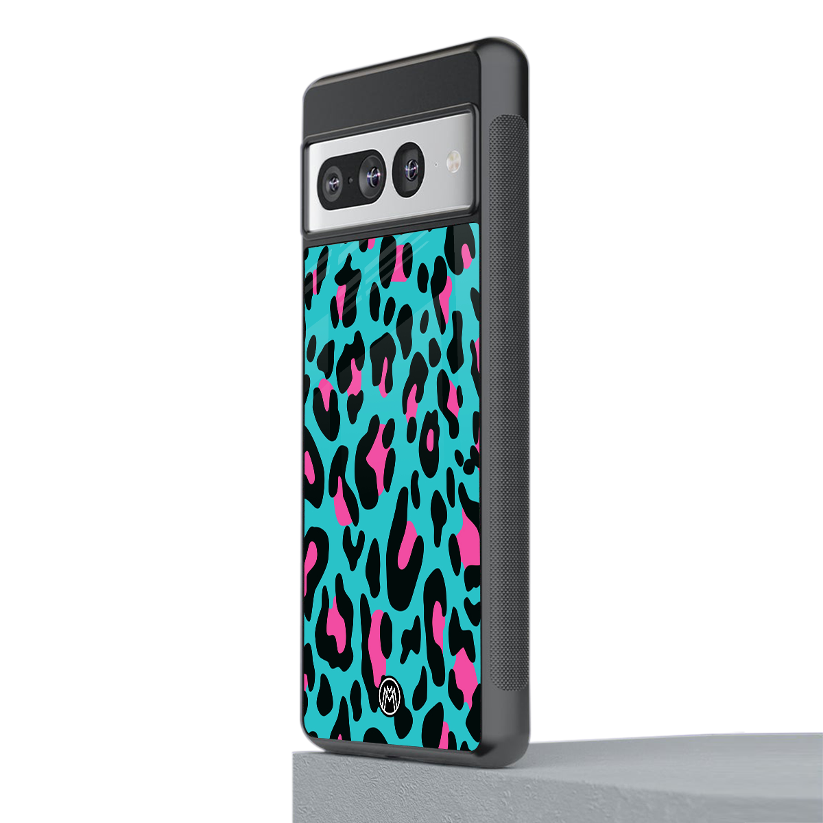blue leopard fur back phone cover | glass case for google pixel 7 pro