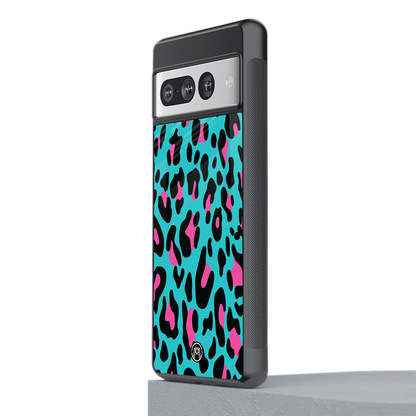 blue leopard fur back phone cover | glass case for google pixel 7 pro