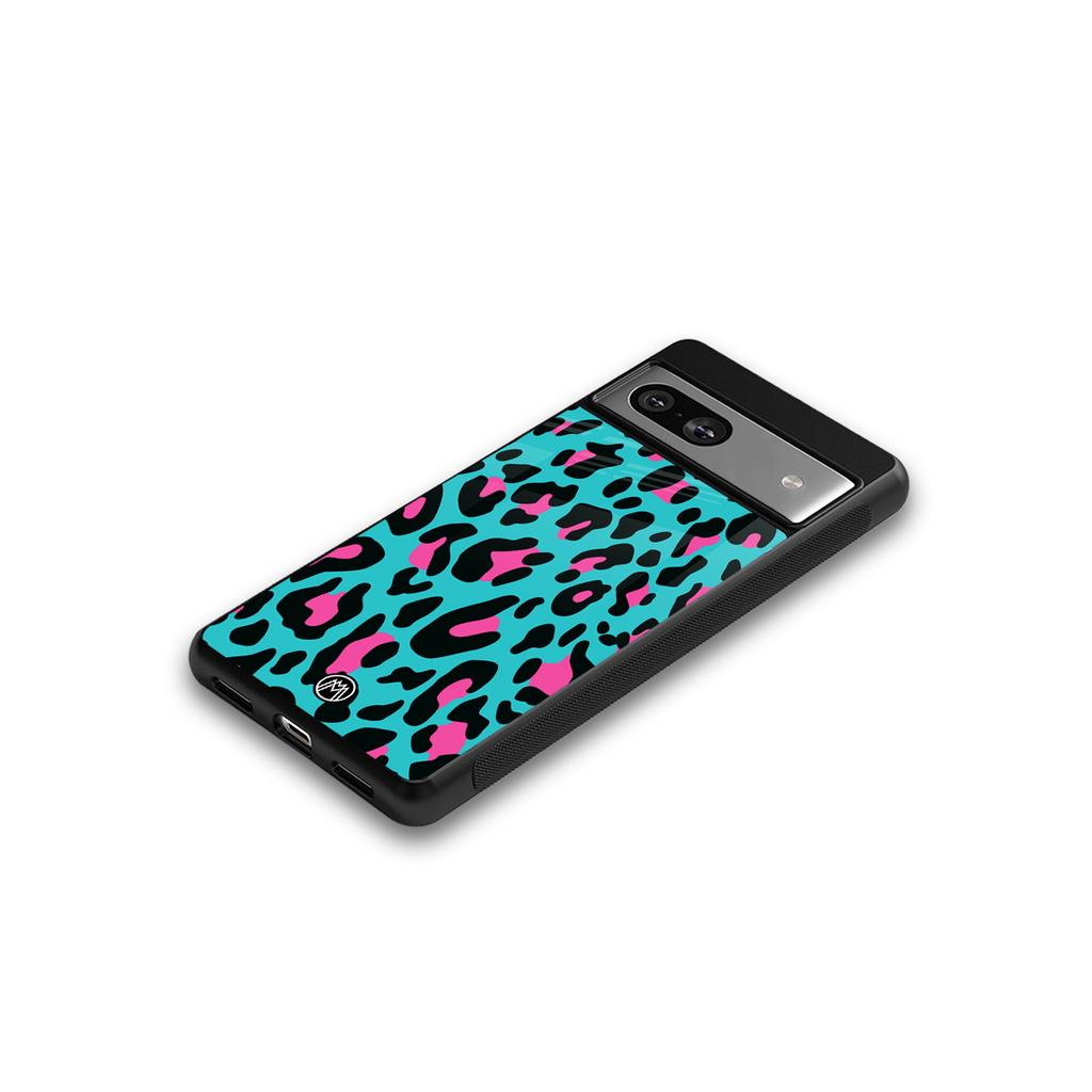 blue leopard fur back phone cover | glass case for Google Pixel 7A