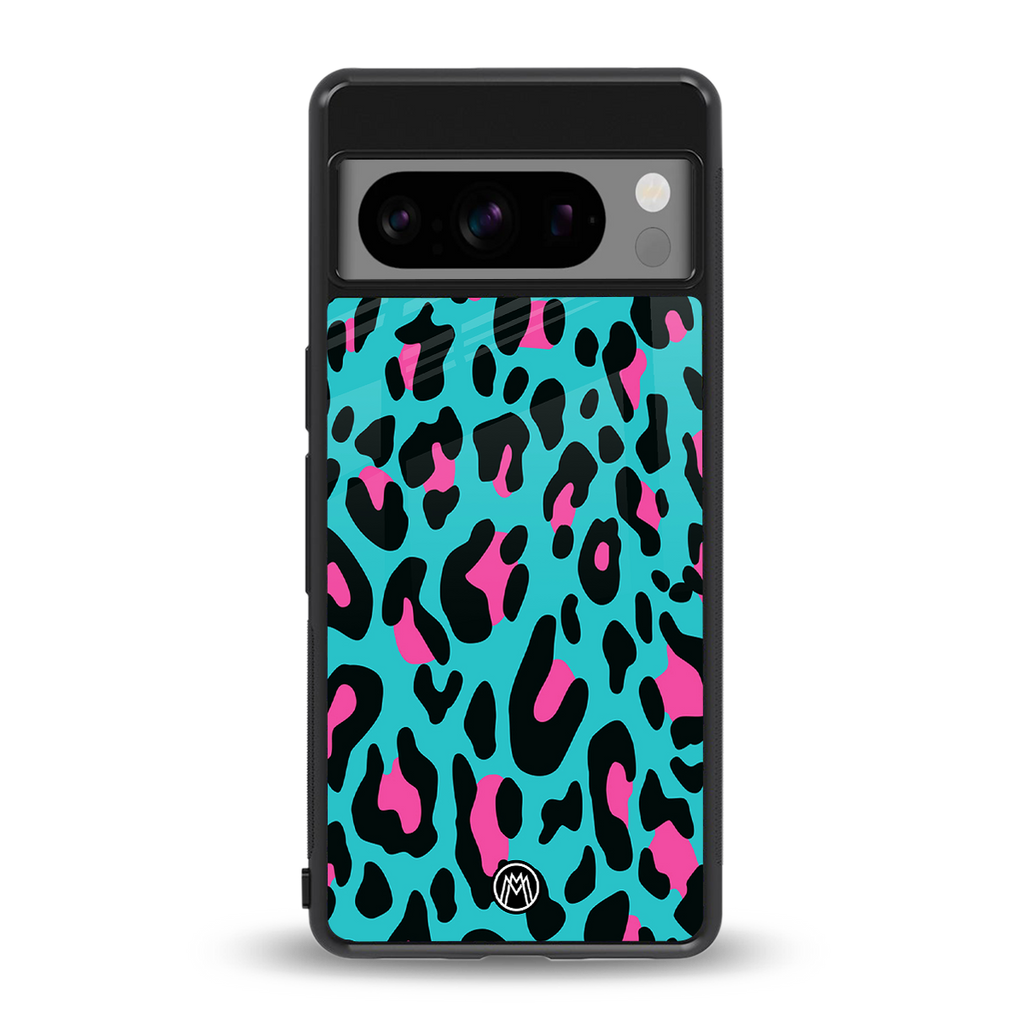 blue leopard fur back phone cover | glass case for google pixel 8 pro