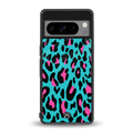 blue leopard fur back phone cover | glass case for google pixel 8 pro