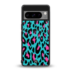 blue leopard fur back phone cover | glass case for google pixel 8 pro
