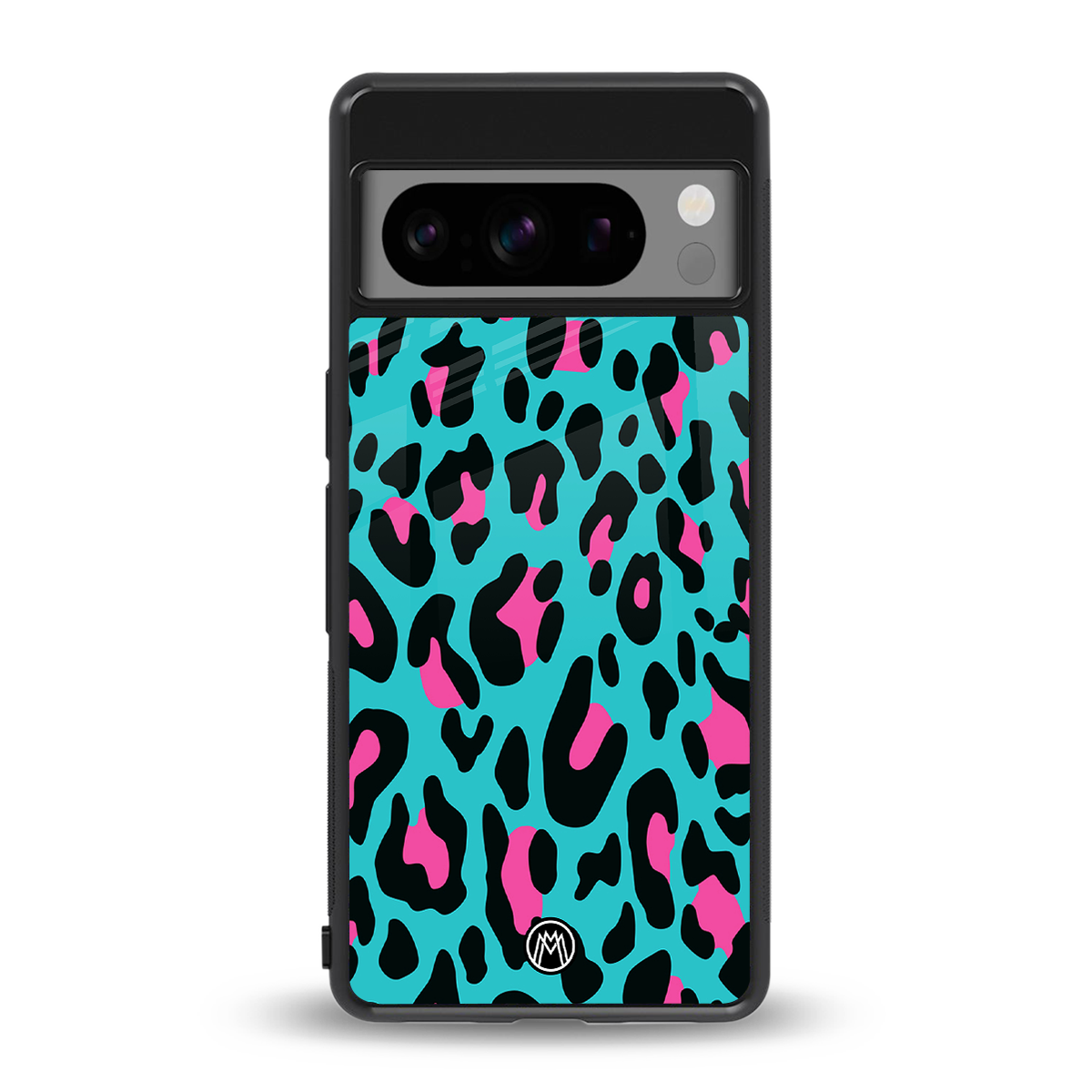 blue leopard fur back phone cover | glass case for google pixel 8 pro