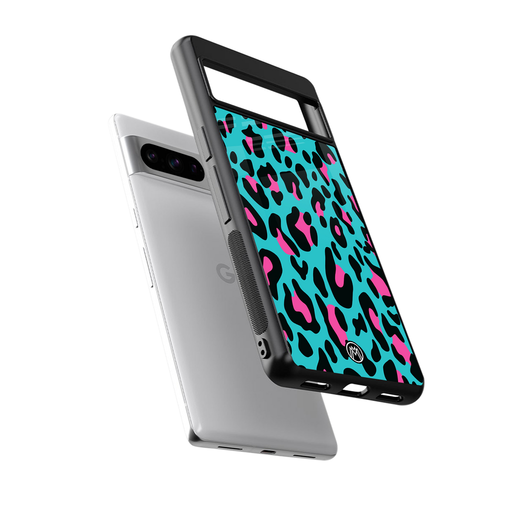 blue leopard fur back phone cover | glass case for google pixel 8 pro