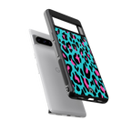 blue leopard fur back phone cover | glass case for google pixel 8 pro