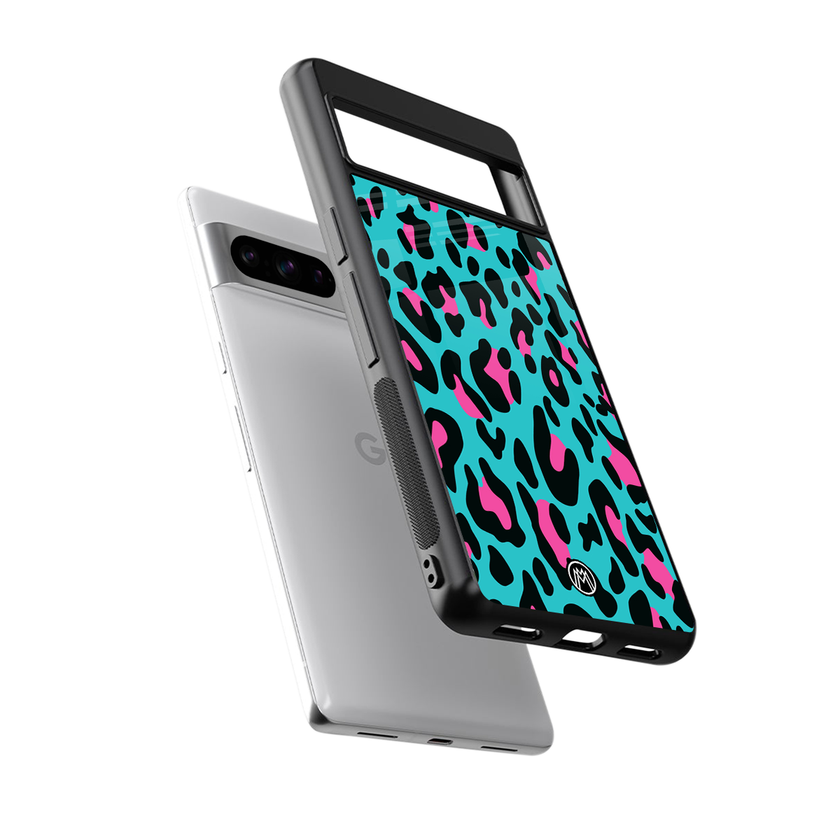 blue leopard fur back phone cover | glass case for google pixel 8 pro