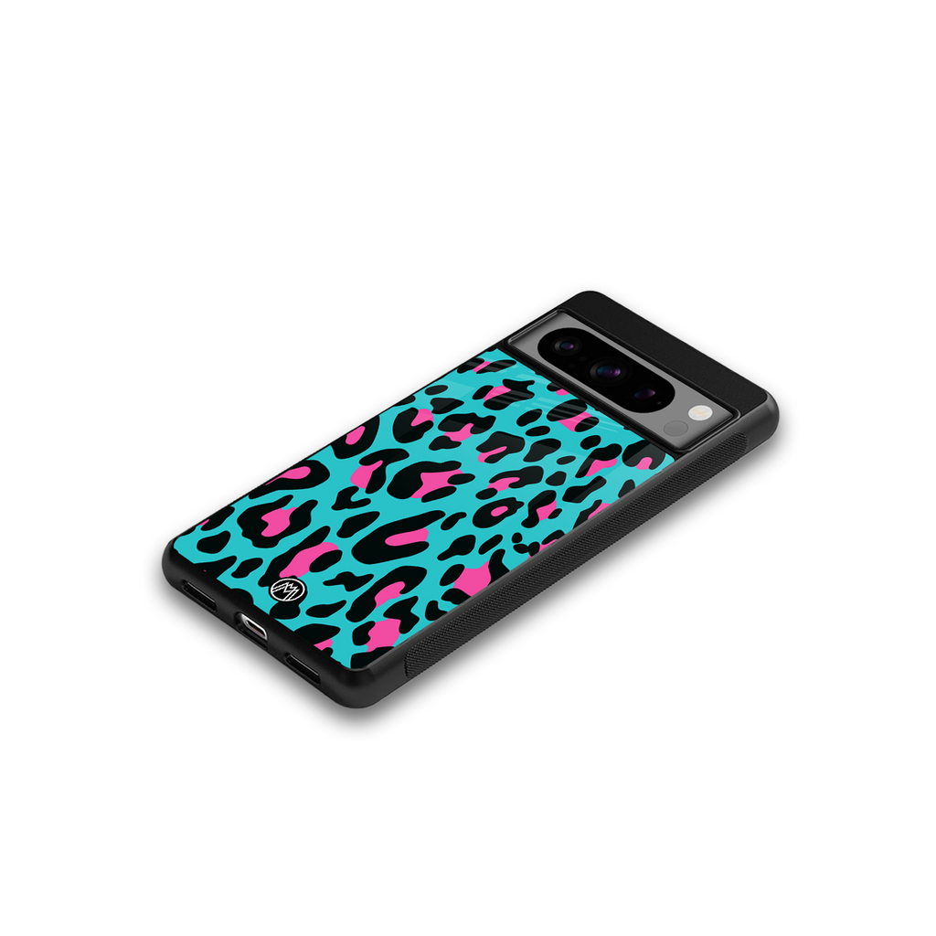 blue leopard fur back phone cover | glass case for google pixel 8 pro