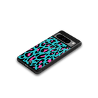 blue leopard fur back phone cover | glass case for google pixel 8 pro