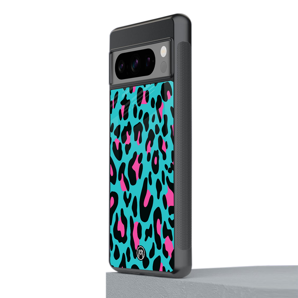 blue leopard fur back phone cover | glass case for google pixel 8 pro