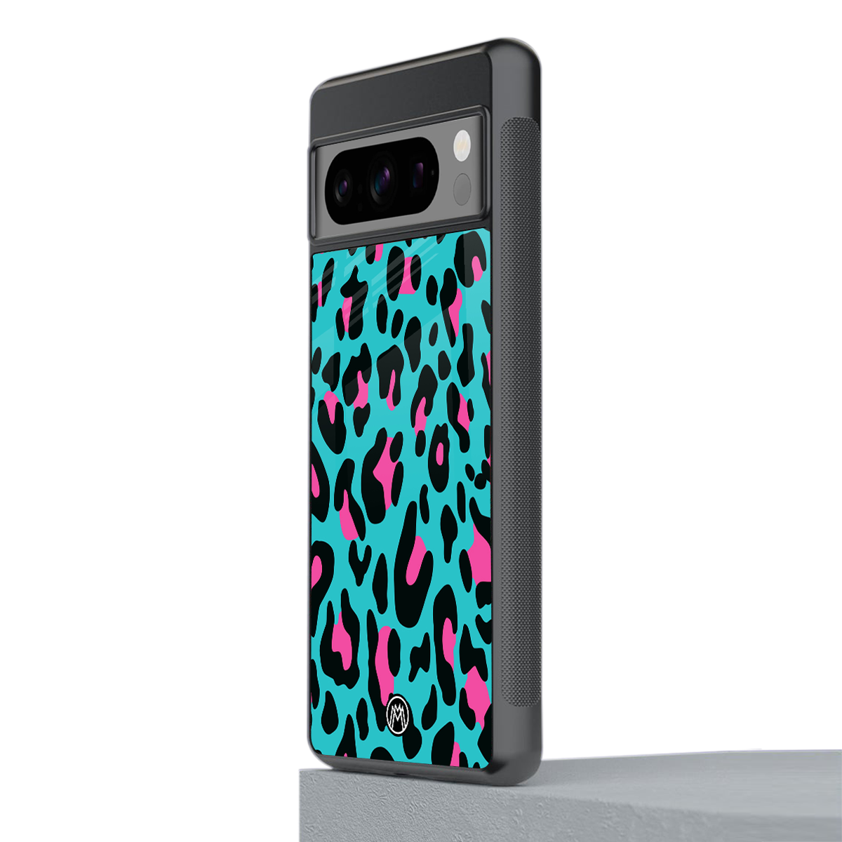 blue leopard fur back phone cover | glass case for google pixel 8 pro