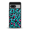 blue leopard fur back phone cover | glass case for Google Pixel 8