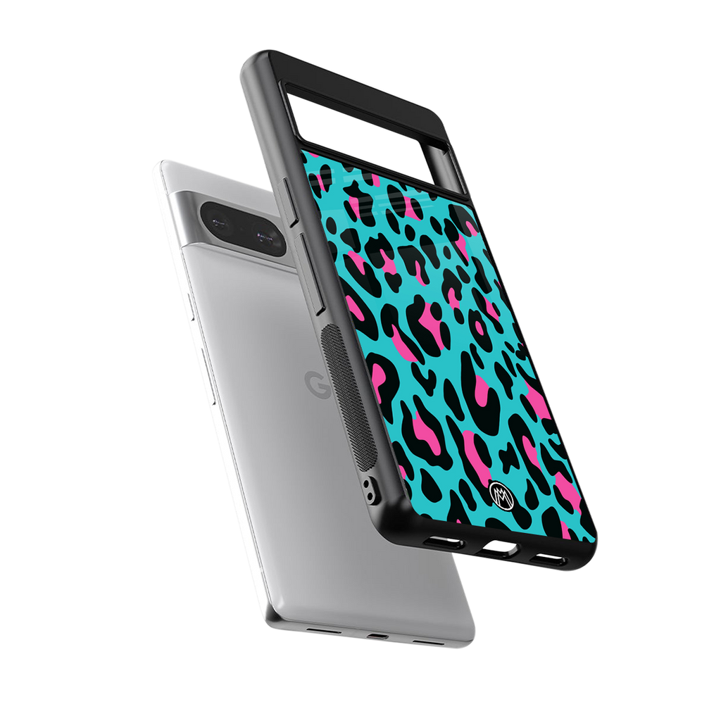 blue leopard fur back phone cover | glass case for Google Pixel 8