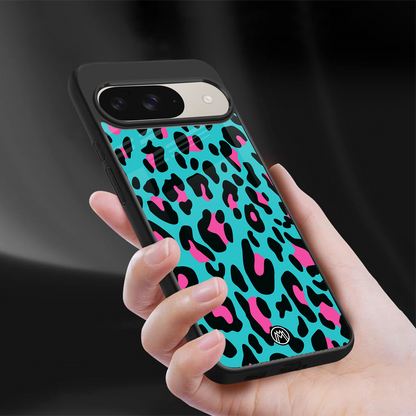 blue leopard fur back phone cover | glass case for google pixel 9