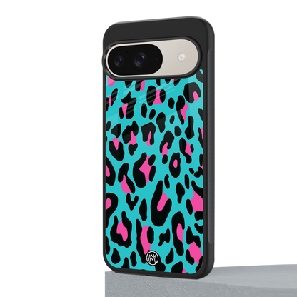 blue leopard fur back phone cover | glass case for google pixel 9