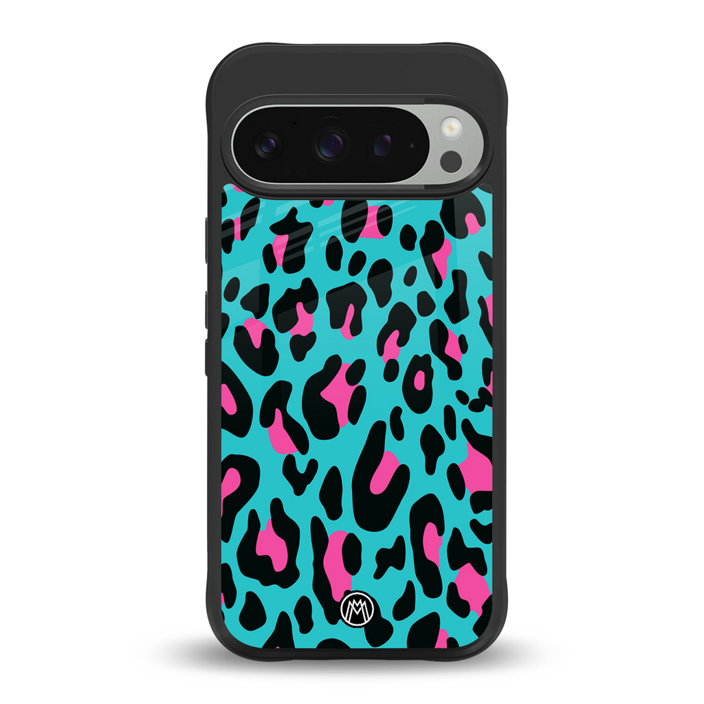 blue leopard fur back phone cover | glass case for google pixel 9 pro