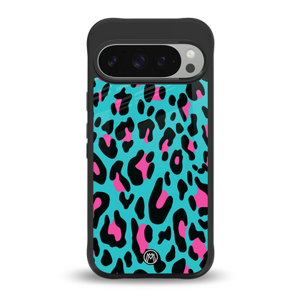 blue leopard fur back phone cover | glass case for google pixel 9 pro xl