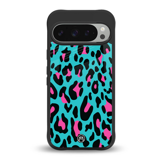 blue leopard fur back phone cover | glass case for google pixel 9 pro xl