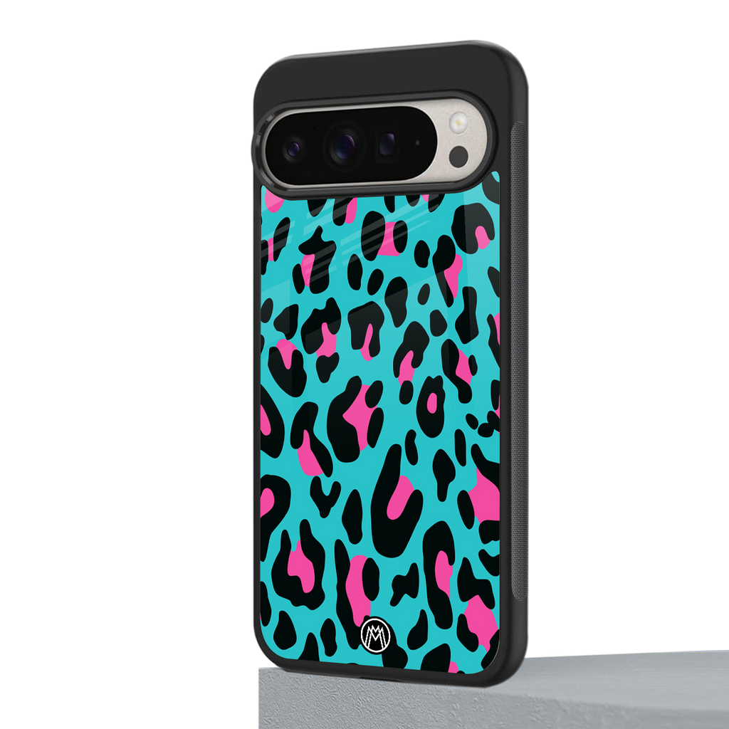blue leopard fur back phone cover | glass case for google pixel 9 pro