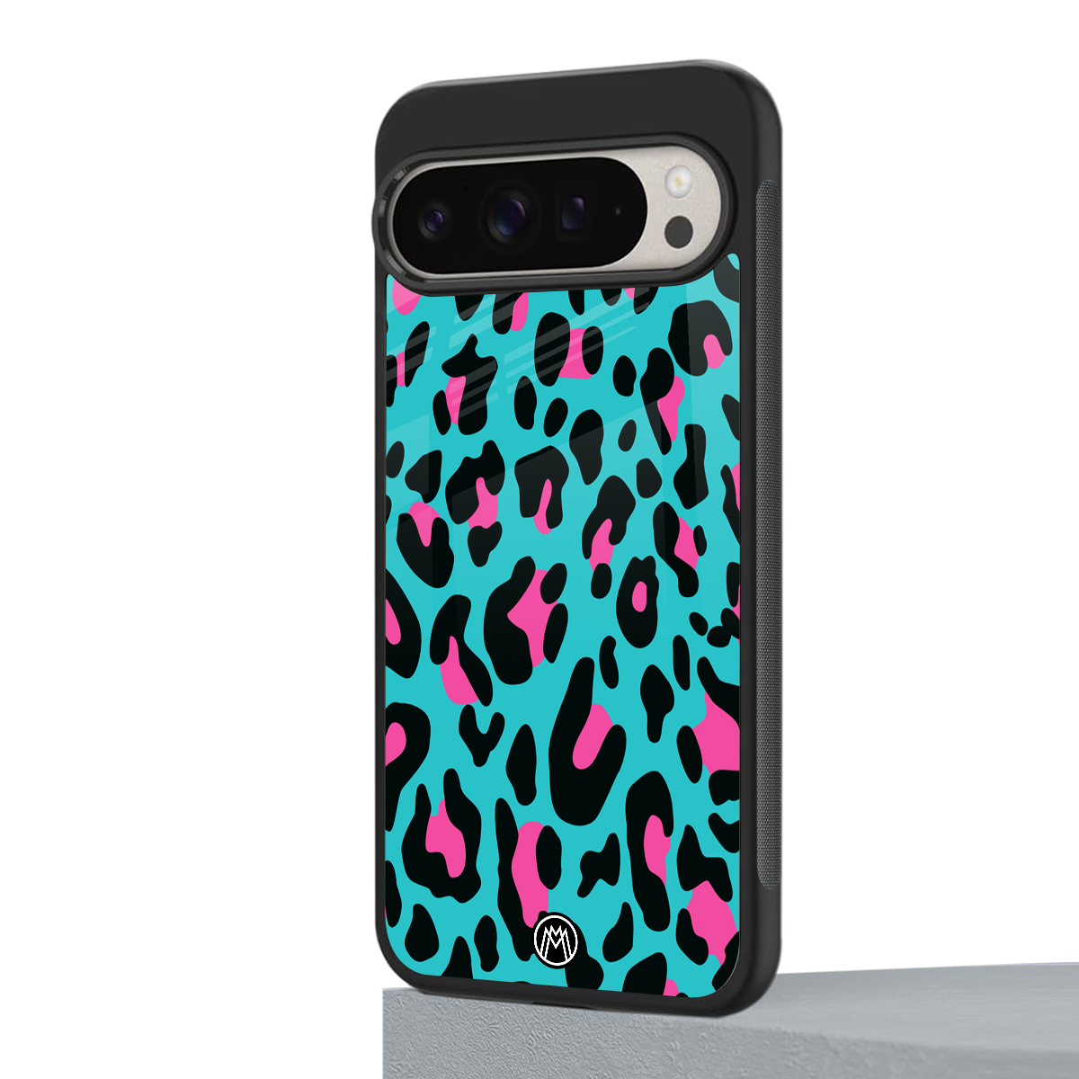 blue leopard fur back phone cover | glass case for google pixel 9 pro xl