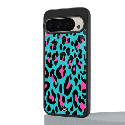 blue leopard fur back phone cover | glass case for google pixel 9 pro xl