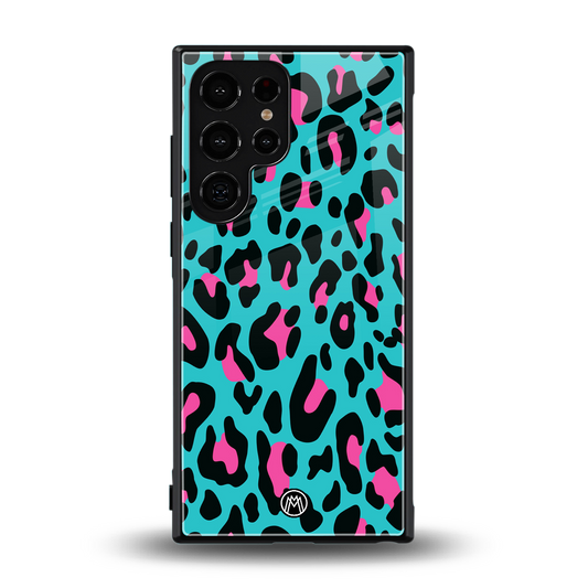 blue leopard fur back phone cover | glass case for samsung galaxy s24 ultra