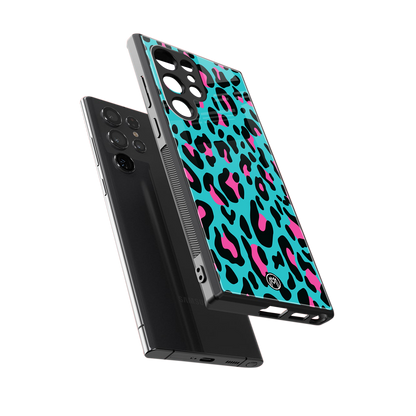 blue leopard fur back phone cover | glass case for samsung galaxy s24 ultra