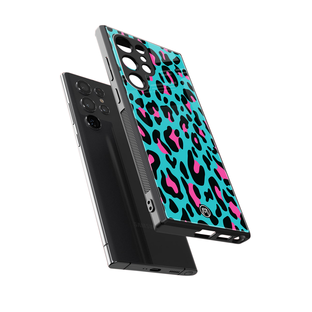 blue leopard fur back phone cover | glass case for samsung galaxy s23 ultra