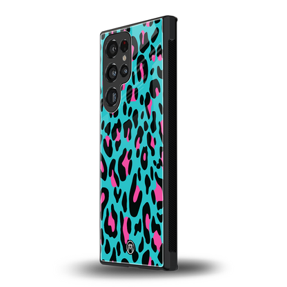 blue leopard fur back phone cover | glass case for samsung galaxy s24 ultra