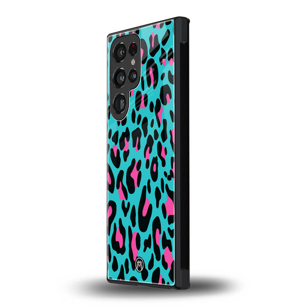 blue leopard fur back phone cover | glass case for samsung galaxy s23 ultra