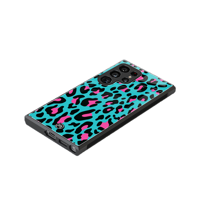 blue leopard fur back phone cover | glass case for samsung galaxy s24 ultra
