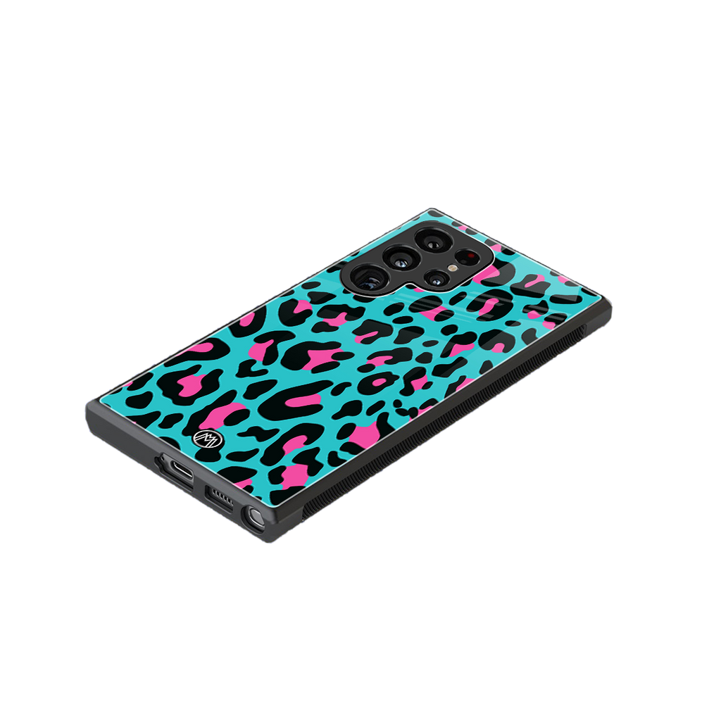 blue leopard fur back phone cover | glass case for samsung galaxy s23 ultra