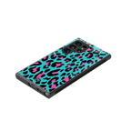 blue leopard fur back phone cover | glass case for samsung galaxy s23 ultra