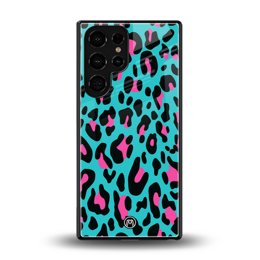 blue leopard fur back phone cover | glass case for samsung galaxy s25 ultra