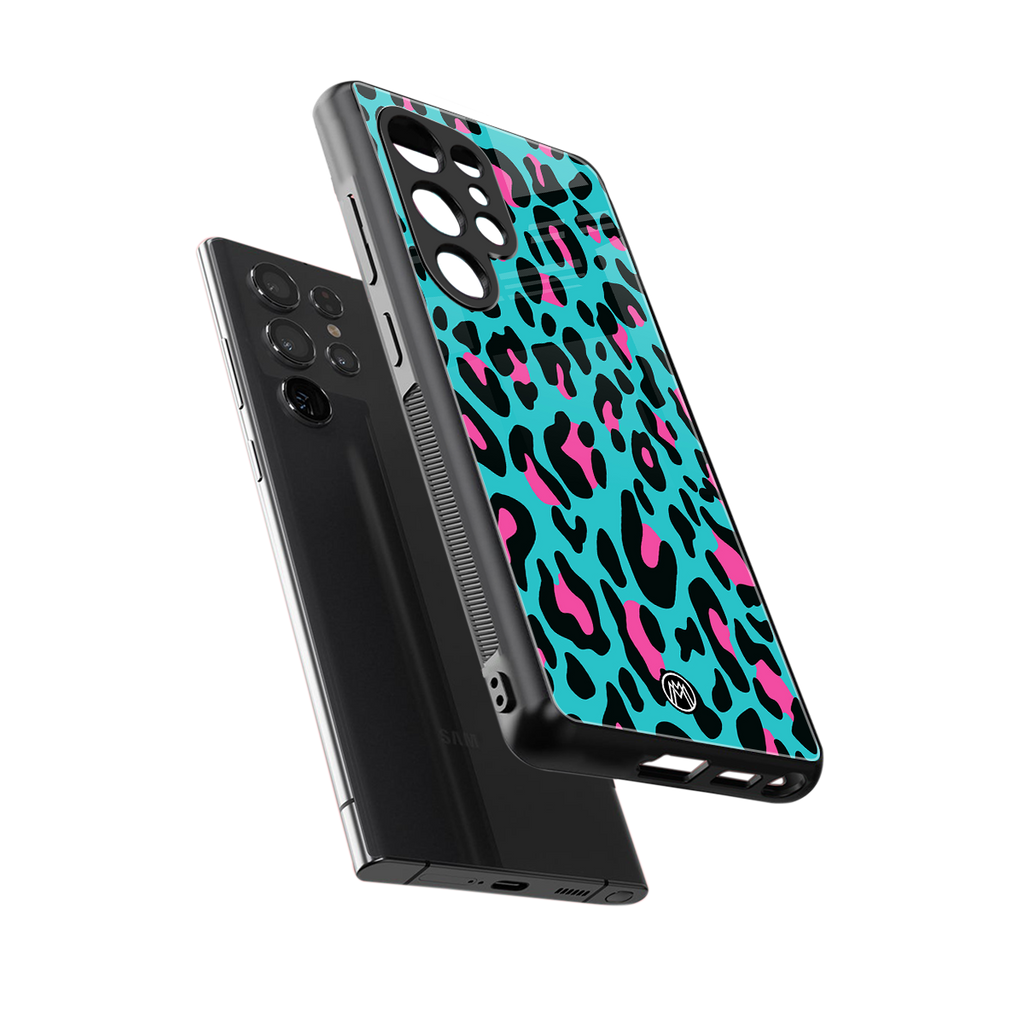 blue leopard fur back phone cover | glass case for samsung galaxy s25 ultra