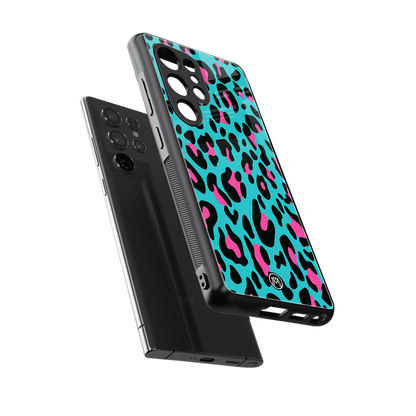 blue leopard fur back phone cover | glass case for samsung galaxy s25 ultra