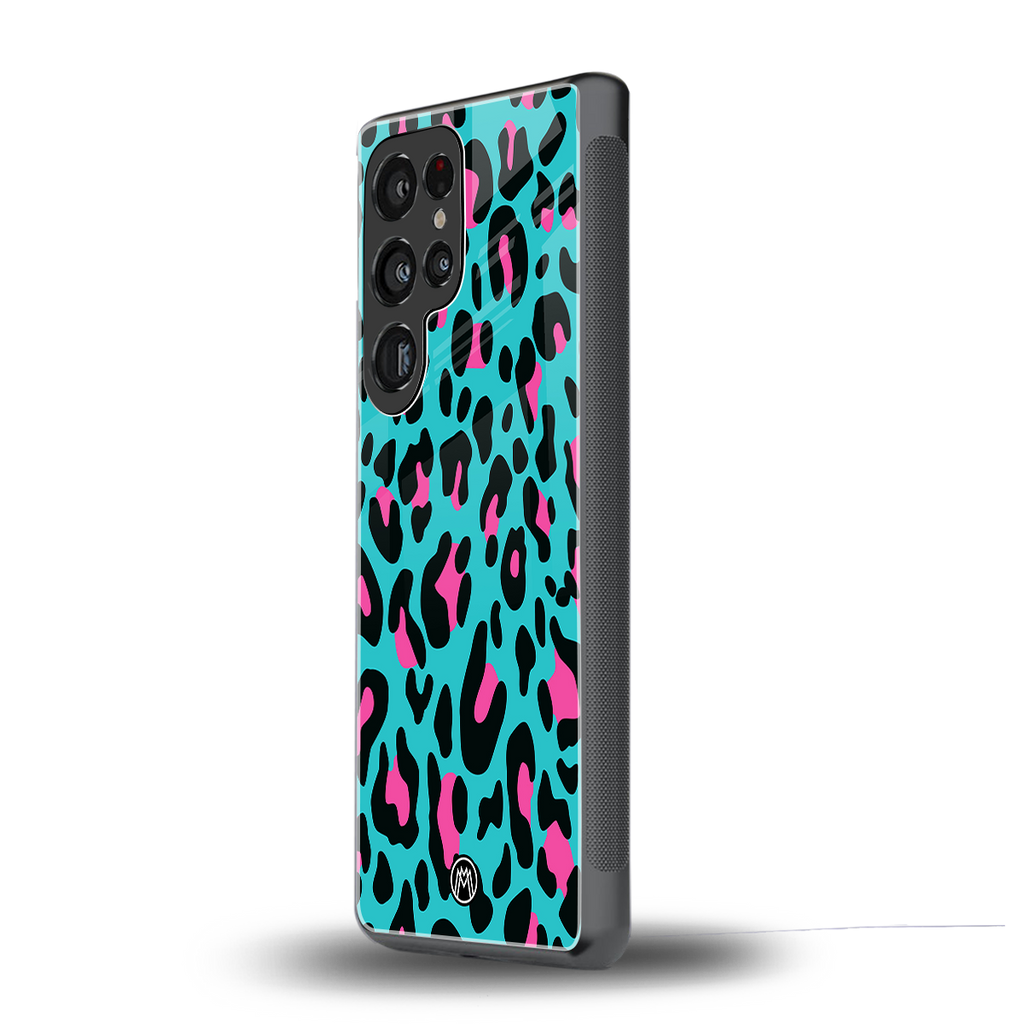 blue leopard fur back phone cover | glass case for samsung galaxy s25 ultra