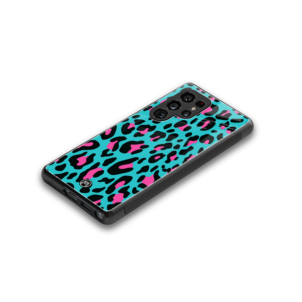 blue leopard fur back phone cover | glass case for samsung galaxy s25 ultra