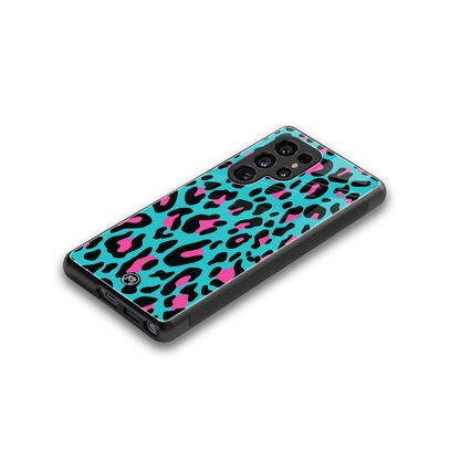 blue leopard fur back phone cover | glass case for samsung galaxy s25 ultra