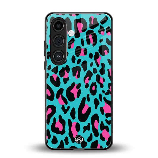 blue leopard fur back phone cover | glass case for samsung galaxy s23 plus