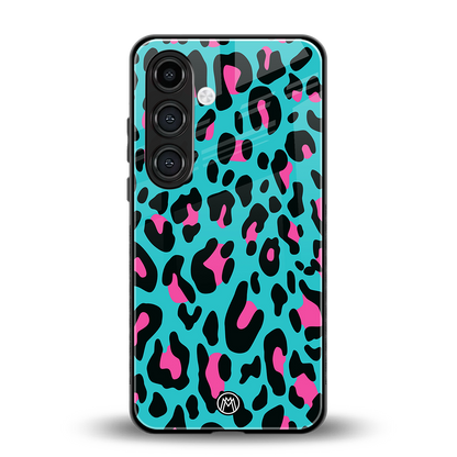 blue leopard fur back phone cover | glass case for samsung galaxy s24 plus