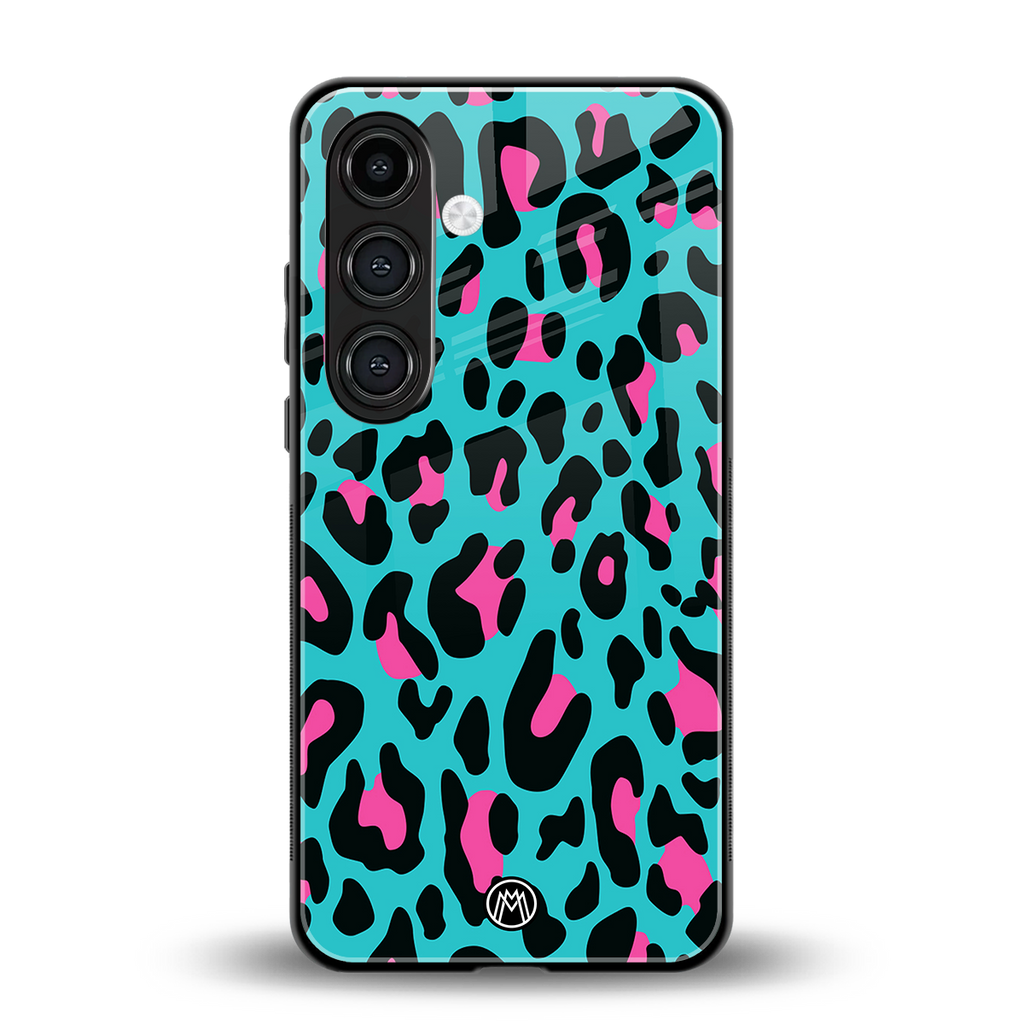 blue leopard fur back phone cover | glass case for samsung galaxy s24 fe