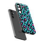blue leopard fur back phone cover | glass case for samsung galaxy s24 plus