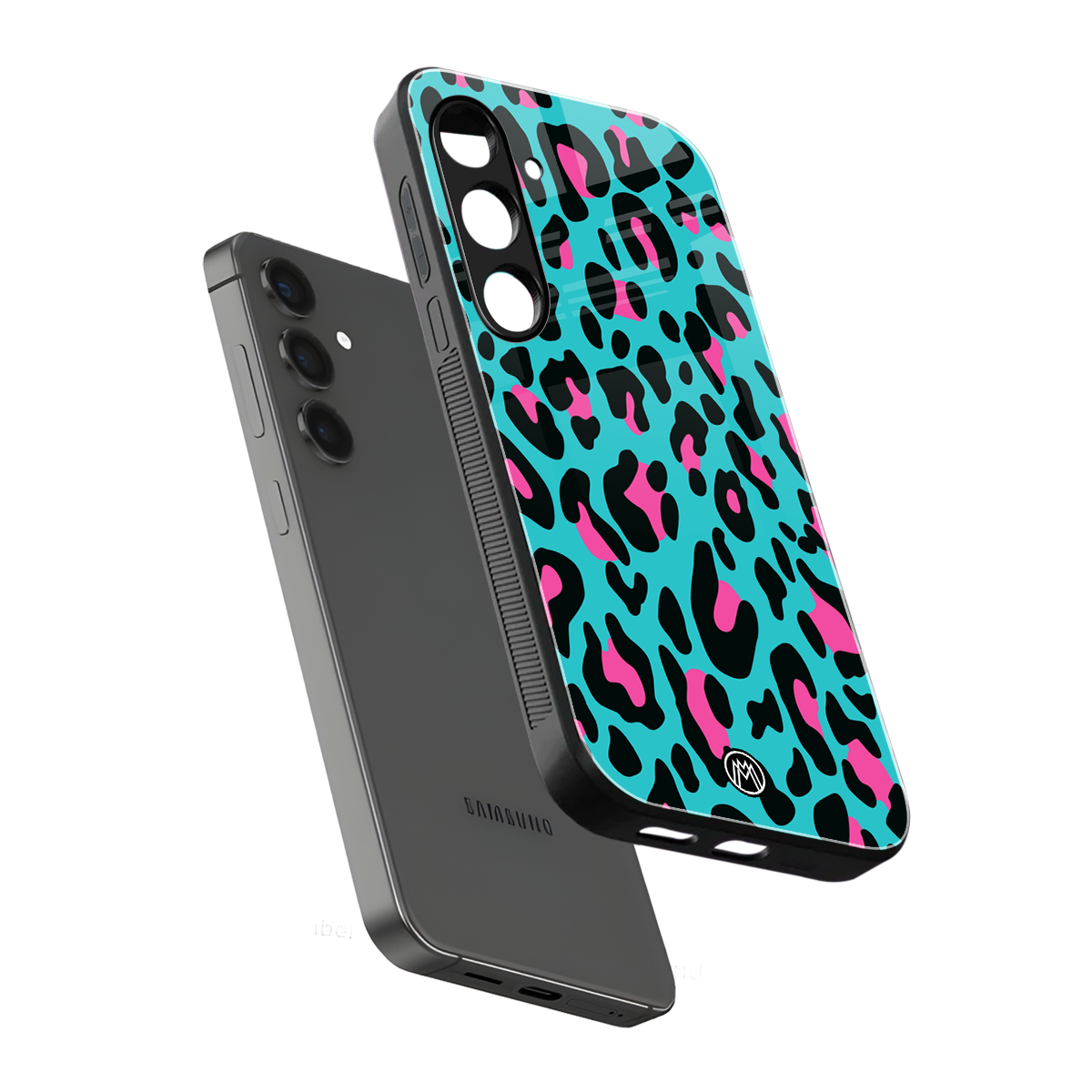 blue leopard fur back phone cover | glass case for samsung galaxy s24 plus